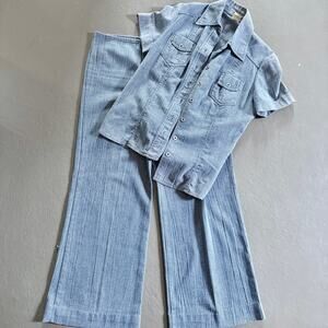 Y2K Pinstripe Denim-esq Co-ord Set Vintage Workwear Vibes - Size M/L